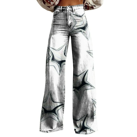 yunLCZ Womens Dress Pants Wide Leg Pants Women's High Waisted Flower Patterned Pants Lightweight And Loose Casual Colorful Pants Heavyweight Pants Business Work Casual Pants