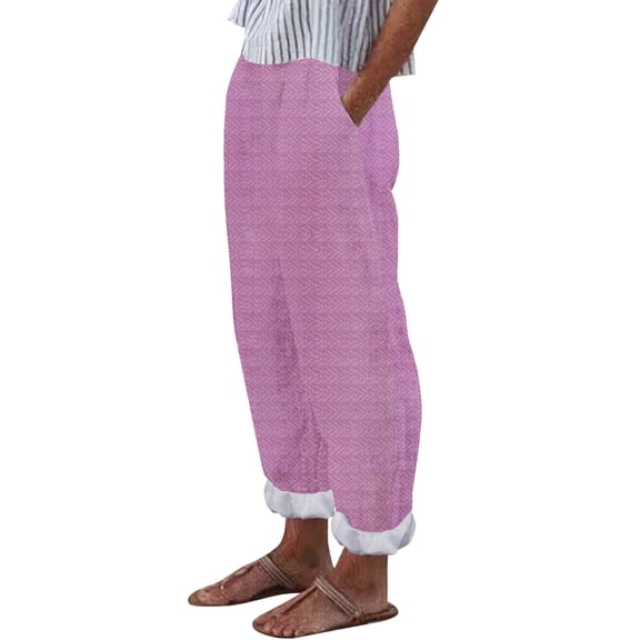 yunLCZ Womens Dress Pants Women' Simple And Fashionable Geometric Texture Cotton Linen Casual Pants