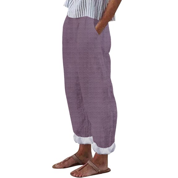 yunLCZ Womens Dress Pants Women' Simple And Fashionable Geometric Texture Cotton Linen Casual Pants
