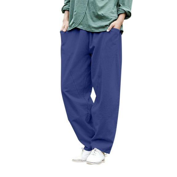 yunLCZ Womens Dress Pants Women's Casual Cotton Linen Baggy Pants With Elastic Waist Relax Fit Trouser