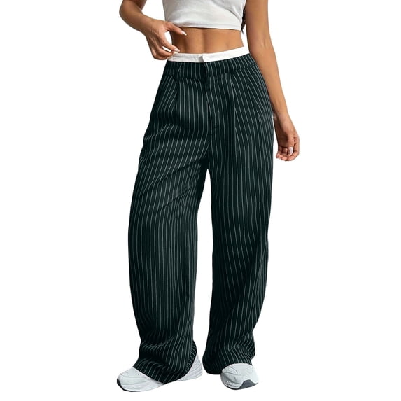 yunLCZ Womens Dress Pants Women's Casual Pants High Waisted Patchwork Simple Vertical Suit Pants