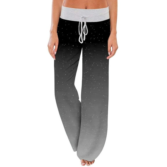 yunLCZ Womens Dress Pants Women's Comfy Casual Pajama Pants Floral Print Drawstring Palazzo Pants Wide Leg Business Work Casual Pants