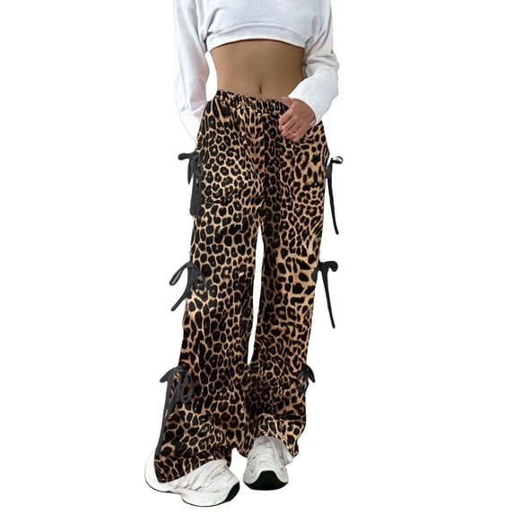 yunLCZ Womens Dress Pants Women's Jogging Bottoms With Bow And Wide Leg Elastic Waistband Sweat Baggy Trousers With Pocket Country Trousers For Women