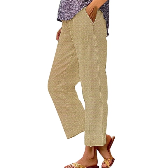 yunLCZ Womens Dress Pants Women's Linen Printed Fashionable Simple Casual Loose Pants