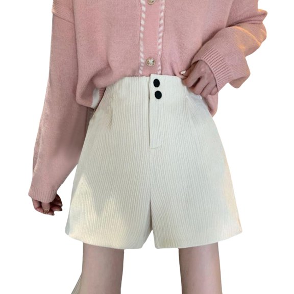 yunLCZ Womens Dress Pants Women's Shorts Wide Leg Corduroy Shorts High Elastic Waistband Short Trousers Elegant Casual Shorts Plain Shorts Casual Shorts