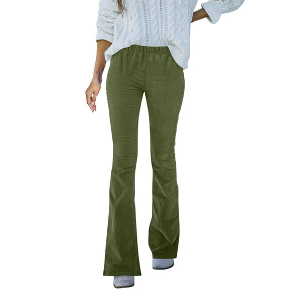 yunLCZ Womens Dress Pants Women's Solid Color High Waisted Slim Fit Flares Corduroy Elasticated Waist Casual Pants