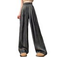 thumbnail image 1 of yunLCZ Womens Dress Pants Women's Spring Satin Straight Leg With Drawstring Loose Casual Pants Business Work Casual Pants, 1 of 4