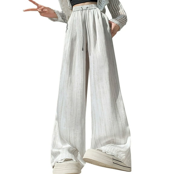 yunLCZ Womens Dress Pants Women's Spring Satin Straight Leg With Drawstring Loose Casual Pants Office Slacks