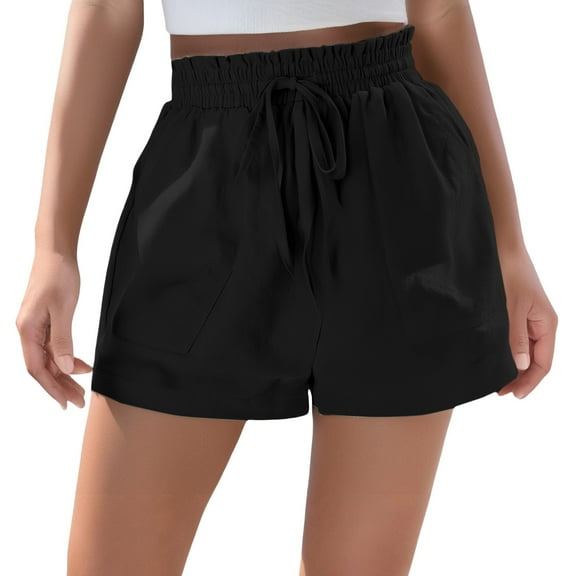 yunLCZ Womens Dress Pants Womens Casual Linen Shorts High Waisted Wide Leg Cute Summer Beach Shorts With Pockets