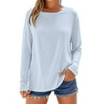 thumbnail image 1 of yunLCZ Womens Long Sleeve Shirts 2025 New Women's Cotton Top Round Neck Long Sleeve T Shirt Spring Summer Outfits 3259, 1 of 4