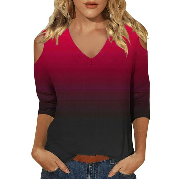 yunLCZ Womens Long Sleeve Shirts 3/4 Length Sleeve Womens Tops 2025 Spring Neck Casual Print Tunic T Shirts Three Quarter Length Womens Tops Going Out Fashion Clothes