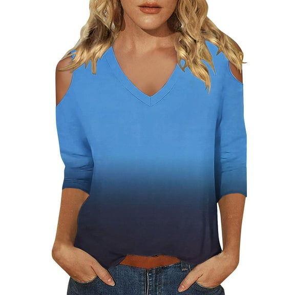 yunLCZ Womens Long Sleeve Shirts 3/4 Length Sleeve Womens Tops 2025 Spring Neck Casual Print Tunic T Shirts Three Quarter Length Womens Tops Womens Long Sleeve Shirts