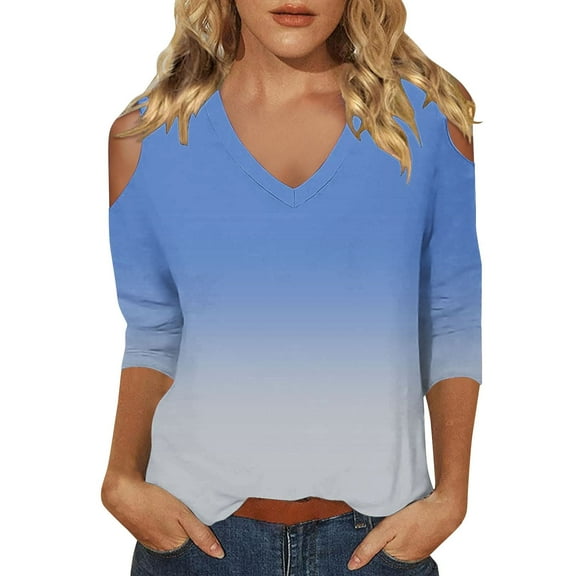 yunLCZ Womens Long Sleeve Shirts 3/4 Length Sleeve Womens Tops 2025 Spring Neck Casual Print Tunic T Shirts Three Quarter Length Womens Tops Womens Long Sleeve Shirts