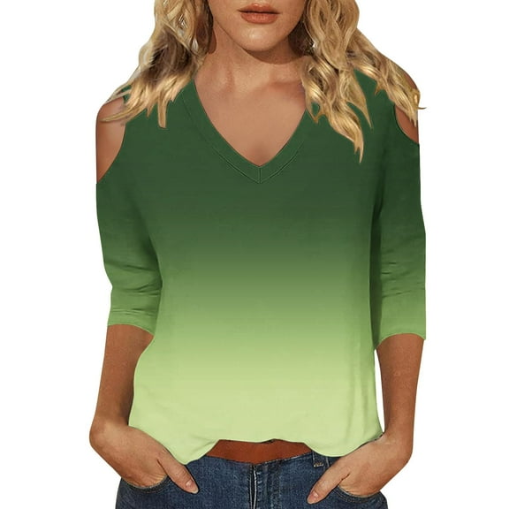 yunLCZ Womens Long Sleeve Shirts 3/4 Length Sleeve Womens Tops 2025 Spring Neck Casual Print Tunic T Shirts Three Quarter Length Womens Tops Work Office Casual Blouse