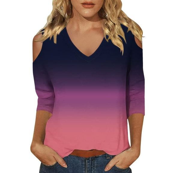 yunLCZ Womens Long Sleeve Shirts 3/4 Length Sleeve Womens Tops 2025 Spring Neck Casual Print Tunic T Shirts Three Quarter Length Womens Tops Work Office Casual Blouse