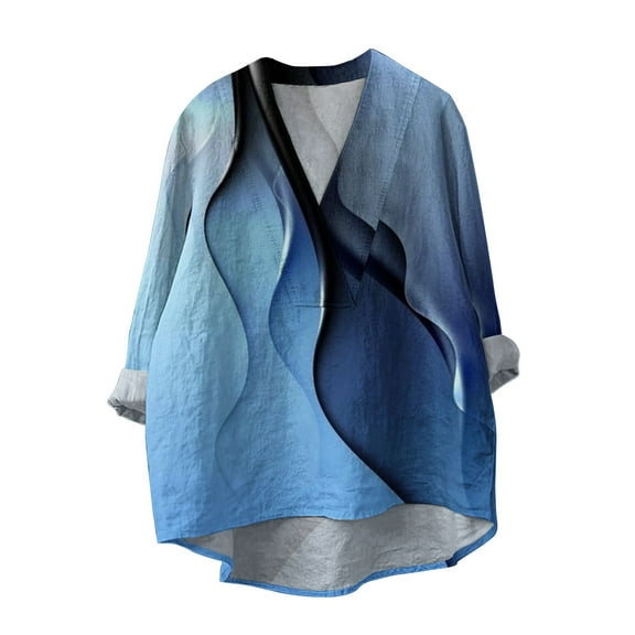 yunLCZ Womens Long Sleeve Shirts Cotton Linen Shirts For Women 2024 V Neck Long Sleeve Tops Summer Trendy Blouses Casual Loose Tunic Tops Work Office Casual Blouse