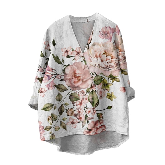 yunLCZ Womens Long Sleeve Shirts Cotton Linen Shirts For Women 2025 V Neck Long Sleeve Tops Summer Trendy Blouses Casual Loose Tunic Tops Womens Long Sleeve Shirts