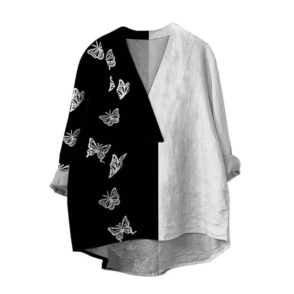 yunLCZ Womens Long Sleeve Shirts Cotton Linen Shirts For Women 2025 V Neck Long Sleeve Tops Summer Trendy Blouses Casual Loose Tunic Tops Womens Long Sleeve Shirts