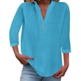 thumbnail image 1 of yunLCZ Womens Long Sleeve Shirts Cotton Linen Shirts For Women Summer Button Down Tops 3/4 Length Sleeve Casual Blouses Oversized Tshirts 2025 Spring Summer Outfits 3771, 1 of 4