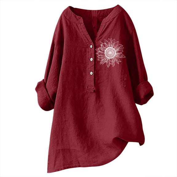 yunLCZ Womens Long Sleeve Shirts Cotton Linen Shirts For Women V Neck 3/4 Sleeve Loose Tshirt Trendy Blouses Casual Tunic Tops 2025 Going Out Fashion Clothes