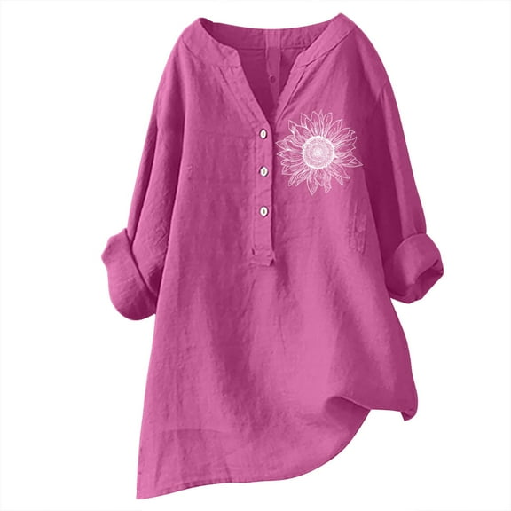 yunLCZ Womens Long Sleeve Shirts Cotton Linen Shirts For Women V Neck 3/4 Sleeve Loose Tshirt Trendy Blouses Casual Tunic Tops 2025 Work Office Casual Blouse