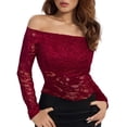 thumbnail image 1 of yunLCZ Womens Long Sleeve Shirts Elegant Fan Shaped Collar With A Straight Neckline Off Shoulder Lace Slim Fit And Slimming T Shirt Long Sleeved Top Going Out Fashion Clothes, 1 of 4