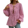 thumbnail image 1 of yunLCZ Womens Long Sleeve Shirts Tie Front Tops For Women Long Puff Sleeve Striped Peplum Tops Cute Casual Blouse Shirts Womens Long Sleeve Shirts, 1 of 4