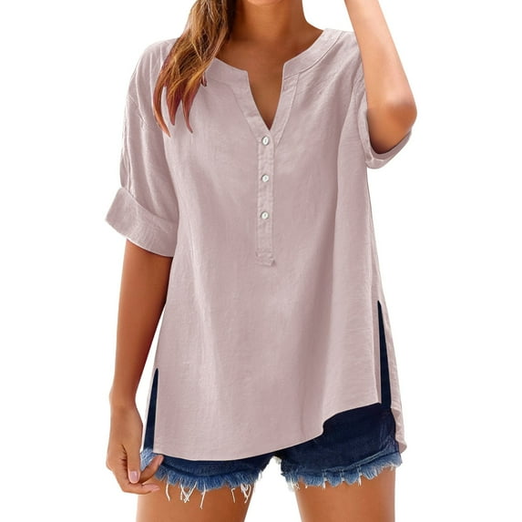 yunLCZ Womens Long Sleeve Shirts Women'S Solid Color Stand Up Collar Cotton Long Sleeved Shirt Blouse Womens Long Sleeve Shirts