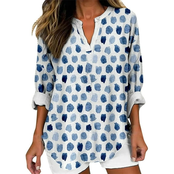 yunLCZ Womens Long Sleeve Shirts Women Spring Summer Casual Long Sleeve V Neck T Shirts Loose Fit Cotton Tops Blouses Going Out Fashion Clothes
