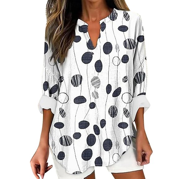 yunLCZ Womens Long Sleeve Shirts Women Spring Summer Casual Long Sleeve V Neck T Shirts Loose Fit Cotton Tops Blouses Spring Summer Outfits 3853