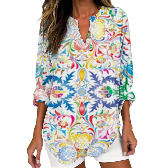 yunLCZ Womens Long Sleeve Shirts Women Spring Summer Casual Long Sleeve V Neck T Shirts Loose Fit Cotton Tops Blouses Work Office Casual Blouse