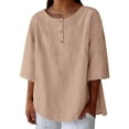 thumbnail image 1 of yunLCZ Womens Long Sleeve Shirts Women's 3/4 Sleeve Cotton Linen Blouses Top T Shirt Spring Summer Outfits 3341, 1 of 4