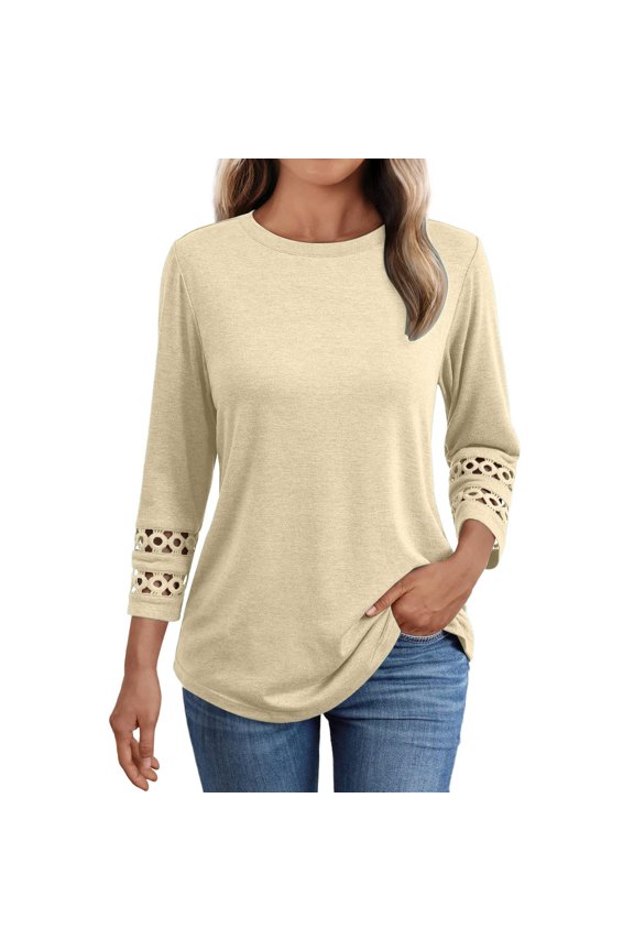 Womens Long Sleeve Shirts Women's Autumn Solid Medium Sleeve Round Neck Bubble Sleeve Loose Large Sweater Womens Long Sleeve Shirts