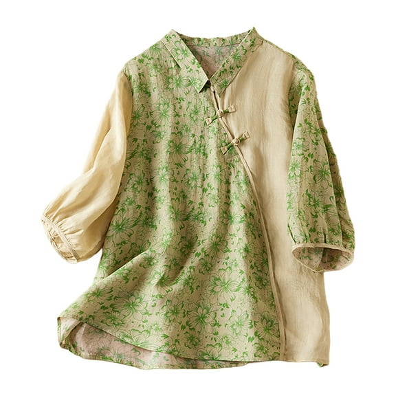 yunLCZ Womens Long Sleeve Shirts Women's Cotton And Linen Floral Retro Loose Casual Long Sleeved Shirt Womens Long Sleeve Shirts