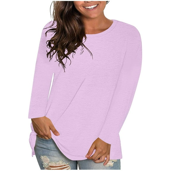 yunLCZ Womens Long Sleeve Shirts Women's Fashion Casual Round Neck Solid Color Bottoming Shirt Long Sleeve Top T Shirt Going Out Fashion Clothes