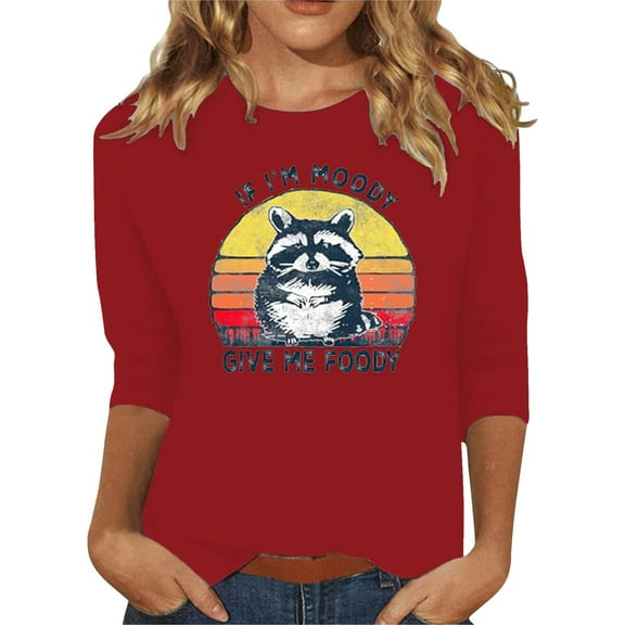 yunLCZ Womens Long Sleeve Shirts Women's Fashion Printed Round Neck 7 Sleeve Top T Shirt Womens Long Sleeve Shirts