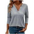 thumbnail image 1 of yunLCZ Womens Long Sleeve Shirts Womens Casual 3/4 Sleeve Shirts V Neck Cute Tunic Tops Basic Solid Tees Blouses Casual Daily Summer Tees Going Out Fashion Clothes, 1 of 4