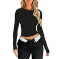 thumbnail image 1 of yunLCZ Womens Long Sleeve Shirts Womens Long Sleeve Shirts Basic Tees Crop Tops Going Out Spring 2025 Workout Outfits Y2k Clothes Going Out Fashion Clothes, 1 of 4