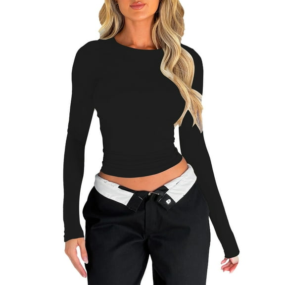 yunLCZ Womens Long Sleeve Shirts Womens Long Sleeve Shirts Basic Tees Crop Tops Going Out Spring 2025 Workout Outfits Y2k Clothes Going Out Fashion Clothes