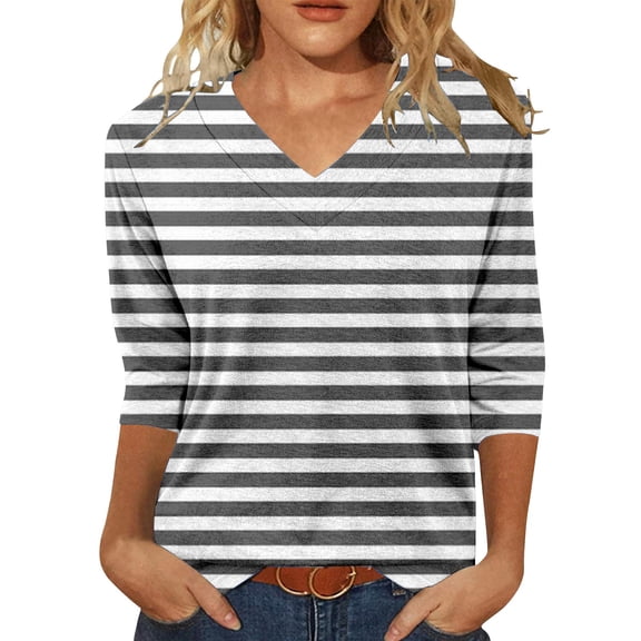 yunLCZ Womens Long Sleeve Shirts Womens Tops 3/4 Length Sleeve Summer V Neck Shirts Casual Tunic Tops 2025 Womens Long Sleeve Shirts