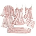 thumbnail image 1 of yunLCZ Womens Nightgowns Ladies Satin Pajamas Set 5 Piece Pajamas Silk Like Lace Paneled Sexy Pajamas Nightdress for women, 1 of 3