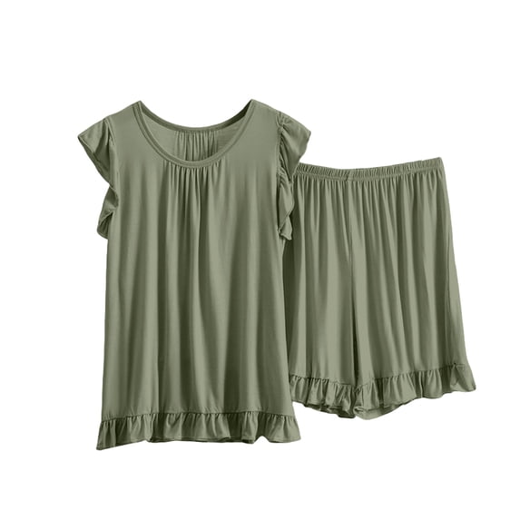 yunLCZ Womens Nightgowns Ladies' Spring And Summer Solid Color Casual Drawstring Shorts Short Sleeve Pajamas Women's Shorts Home Set Sleepdress
