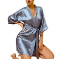 thumbnail image 1 of yunLCZ Womens Nightgowns Women's Black Silk Like Mid Sleeve Nightdress Summer Short Cardigan Tie Tassel Thin Sexy Bathrobe Pajamas Nightshirt, 1 of 4