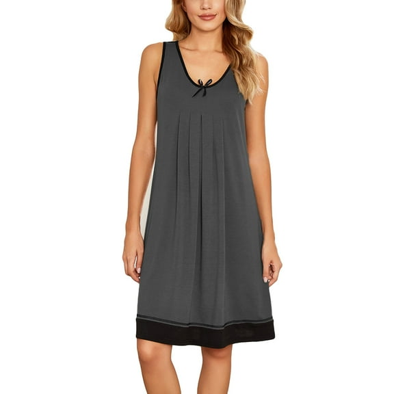 yunLCZ Womens Nightgowns Women's Dress Color Contrast Stitching Sleeveless Vest Casual Medium Length Home Wear