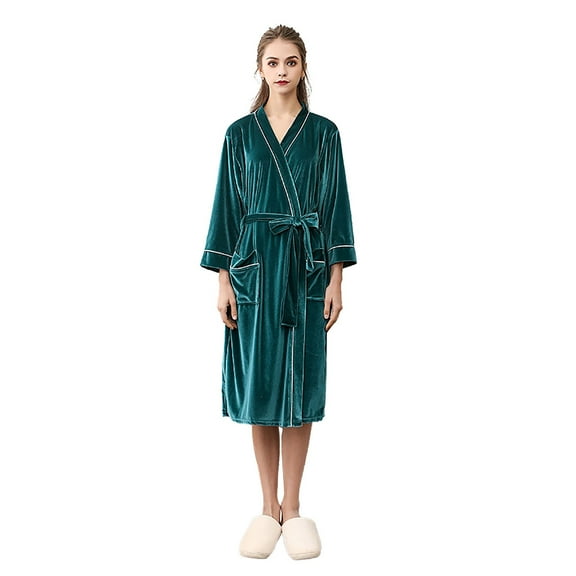 yunLCZ Womens Nightgowns Women's Fleece Shawl Collar Bathrobe Plush Long Spa Robe Fleece Bathrobe Sleepdress