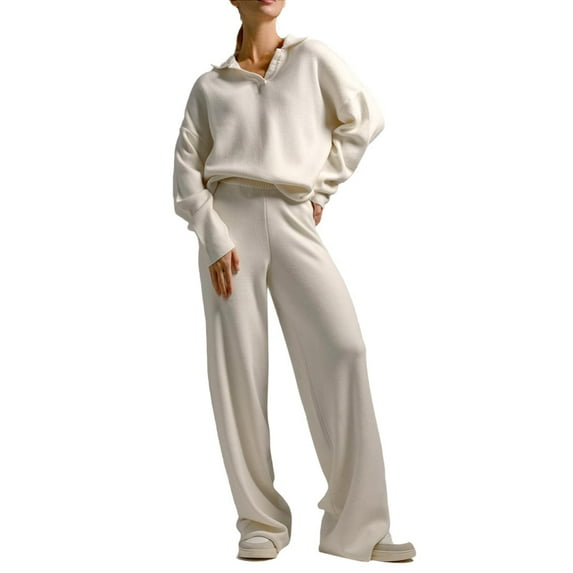 yunLCZ Womens Nightgowns Women's Knitted Suit Autumn And Winter Sweater Suit Collar Knitted Pullover Wide Leg Trousers Two Set Nightdress for women