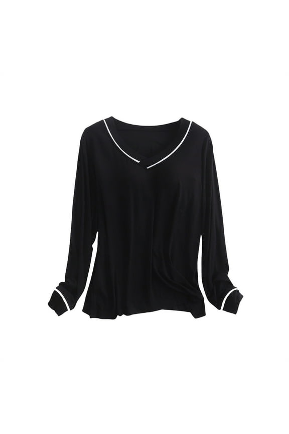 Womens Nightgowns Women's Long Sleeve Sleep T Shirt Basic Layer Stretchy Shirts Neck Pajama Top Nightshirt