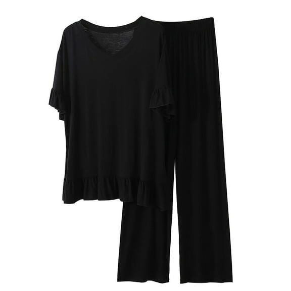 yunLCZ Womens Nightgowns Women's Pajama Set Layer Short Sleeve Top And Long Pants Nightdress for women