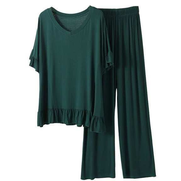 yunLCZ Womens Nightgowns Women's Pajama Set Layer Short Sleeve Top And Long Pants Pajama Dress