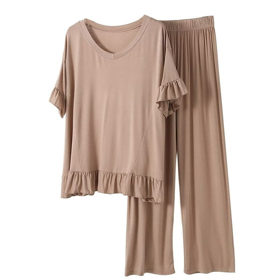 yunLCZ Womens Nightgowns Women's Pajama Set Layer Short Sleeve Top And Long Pants Sleepdress